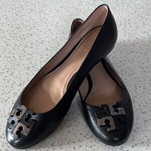 Tory Burch Black Flats with Metallic Embellishment